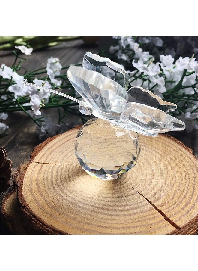 White Crystal Flying Butterfly Figurine With Crystal Ball Base Cut Glass Ornament Animal Collectible For Home Office Desk Decoration Gift Collection - Image 2